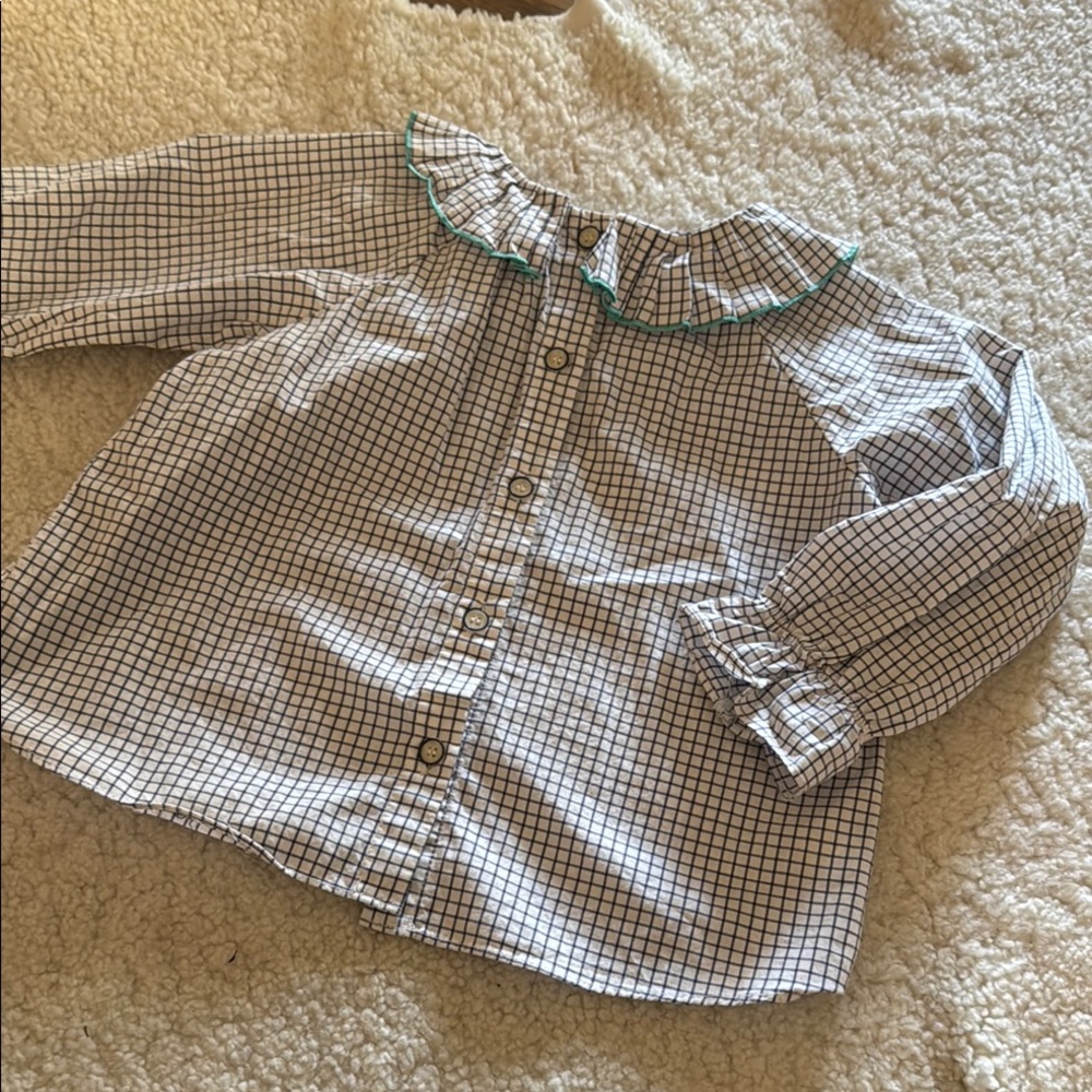 Checkered Kids Shirt with Ruffle Collar